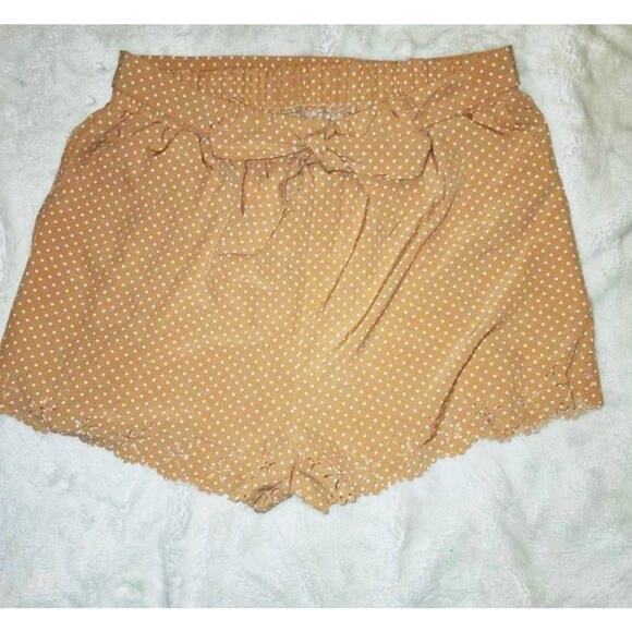 None Pants - Plus Size Flowy Coral Light Orange Polka Dot Summer Dress Shorts Size 2XL